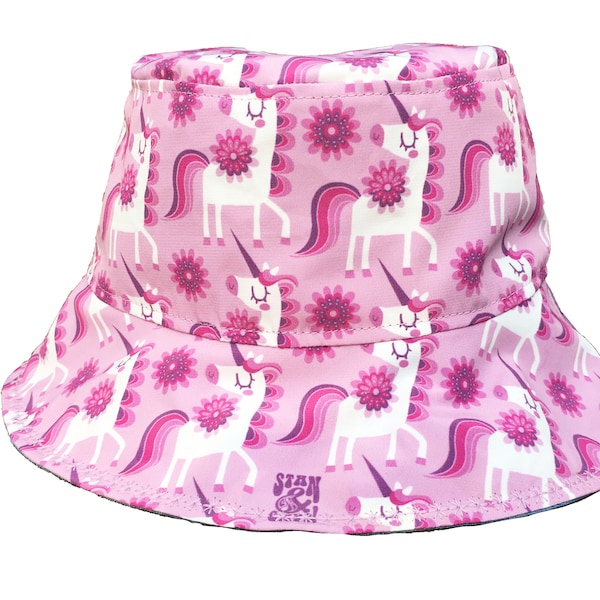 Unicorn Bucket Hat, Pink Sun Hat, Baby Girls Gifts Personalized, Toddler Girls Sunhat, Summer Holiday Hat.