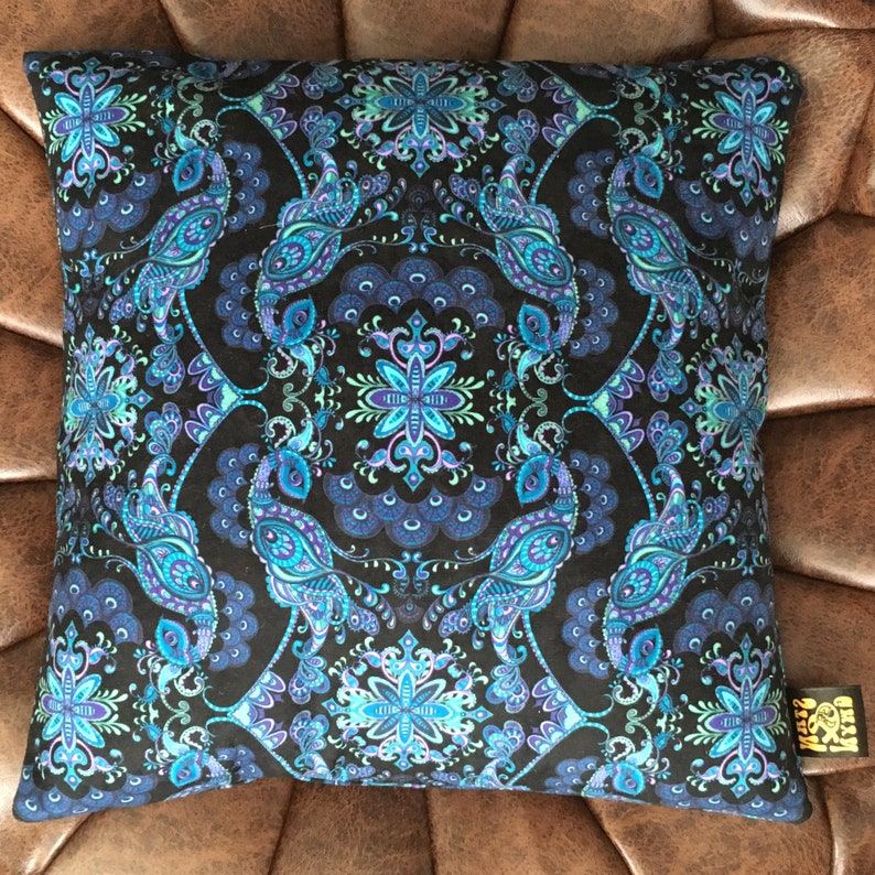 Cushion Cover in a Peacock Paisley Fabric Print. Blue velvet Etsy