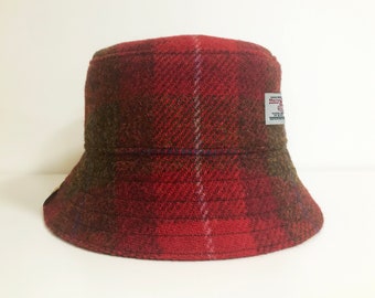 Plaid Hat, Harris Tweed Hat, Red Bucket Hat, Hat for Man, Wool Hat, Made to Measure hat.