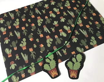 Cactus Pots Gift Wrap Set, Plant Lover, Tags & Ribbon.