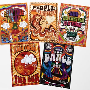 Retro Wall Art, Set of 3,  Music Posters, Trippy Art, A4 Prints.