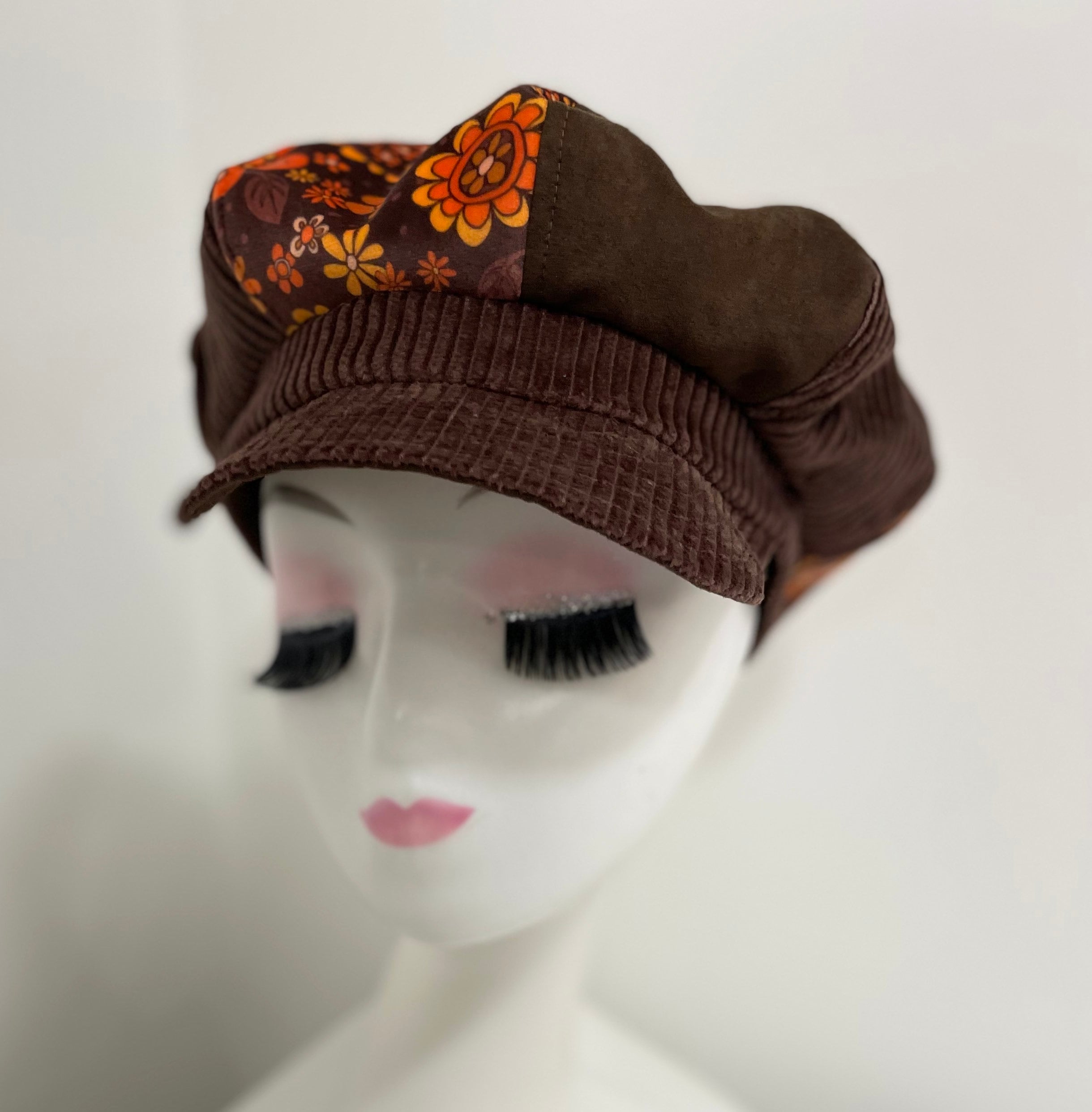 Vintage 70s Disco Retro Baker Boy Hat Handmade Velvet Newsboy Derby Cap Handmade Floral Velvet Baker Boy Hat, Retro 70s Style - Etsy main image 4