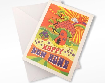 Mushroom House New Home Card, Groovy Housewarming Gift.