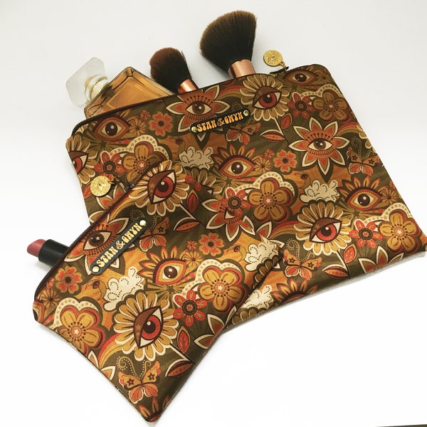 Vintage Style cosmetic purse, Boho Purse,  retro pattern Make Up bag