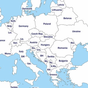 Digital Europe Map of European Countries Printable Download, Map of Eastern Europe, Map of Western Europe Stretch Mapping Countries image 2