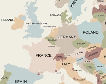 Map of Europe Map Europe Continent Map with Countries World Map - Europe Wall Art - Europe Travel Map - Large European Map