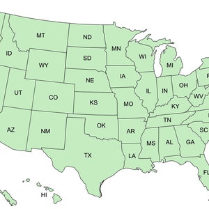 Green Map of East Coast USA Map of the United States Printable | Colored Usa Map Wall Art With States | Usa Map Cute