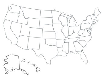 US States Quiz, 50 States Quiz, Blank Map of North America, United States Outline Map of USA, Name all 50 states test printable