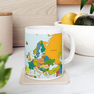 Politieke kaart van Europa keramische mok | Europese koffiekopjes | Uniek aardrijkskundecadeau voor reizigers en koffieliefhebbers | Woondecoraties | 11 oz, 15 oz
