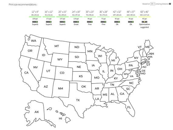 Map of USA Printable | USA Map Printable | Printable Usa Map |  Usa map wall art | Usa map with states | Black and White Usa Map Cute