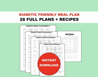 Diabetic Meal Plan PDF, 7-Day Diet Sheet One Month, Simple, Food List, Chart, 4 Week Meal Planner Template