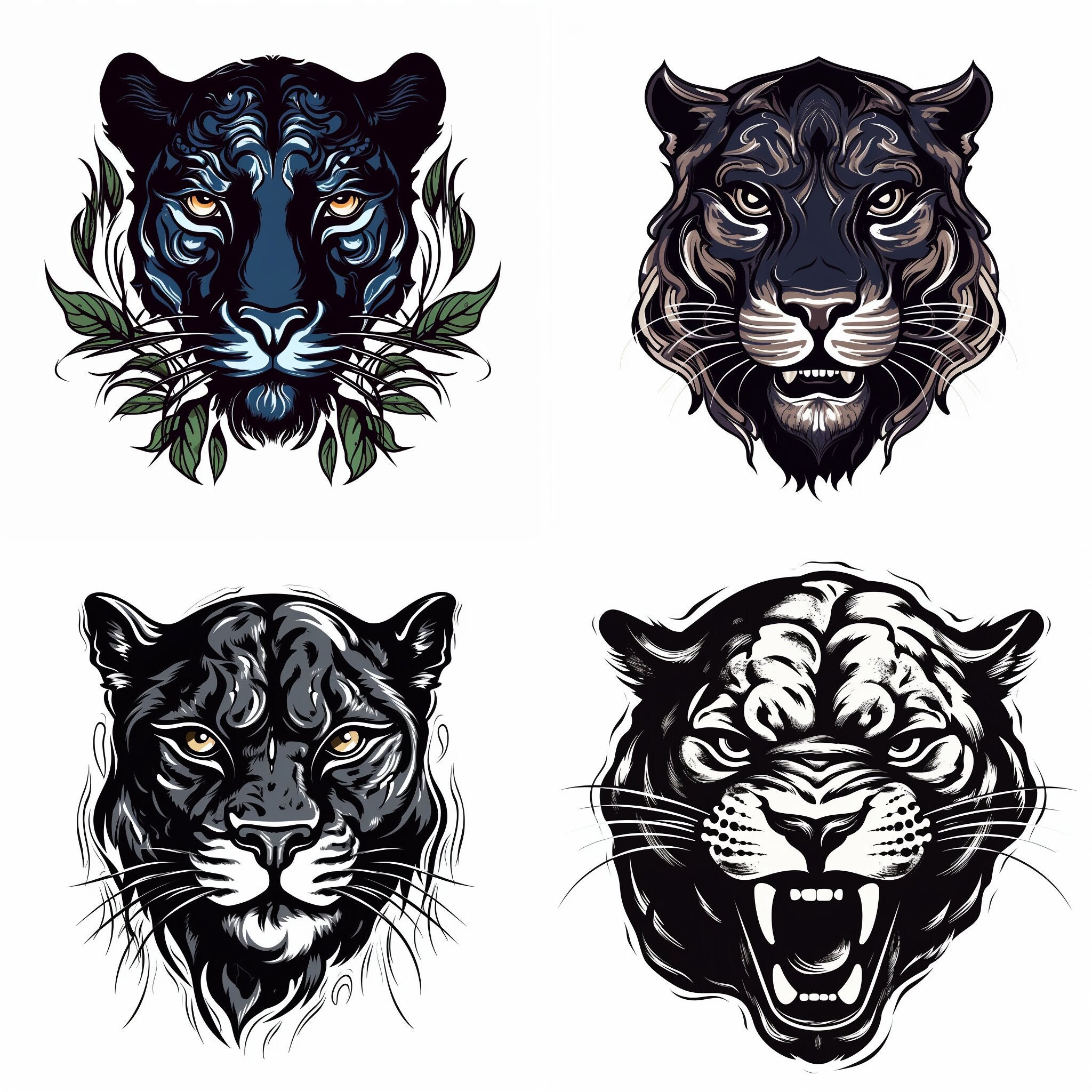 Panther Tattoo Design Black and White Panter Black Panther SVG Color ...