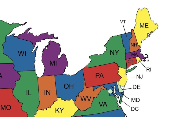 Map of the United States, 50 States Map of USA | USA Map Printable Digtial Download |  Usa map wall art | Usa map with states | Colored map