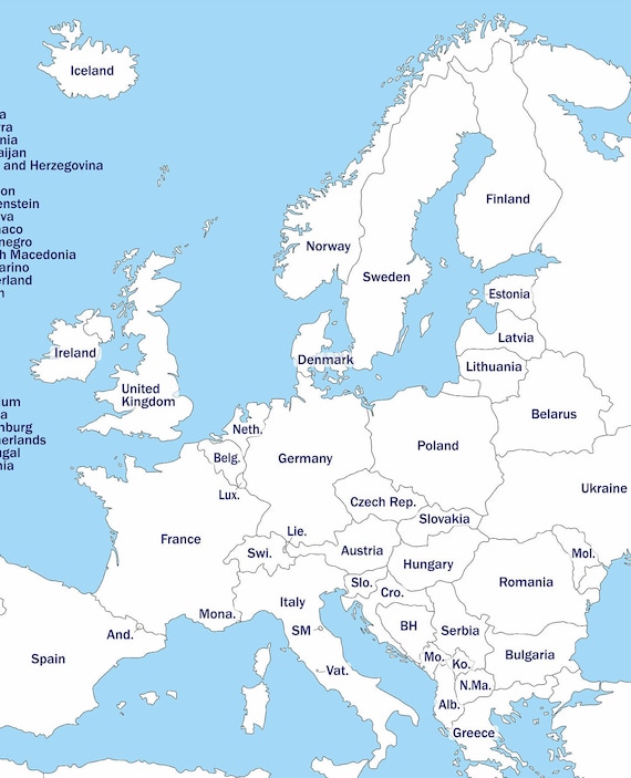 Blank european countries map