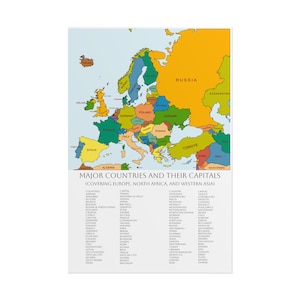 Affiche roulée 61 x 36 cm, carte politique de l'Europe, pays européens, carte de l'Europe de l'ouest et de l'est, Afrique du Nord, Moyen-Orient
