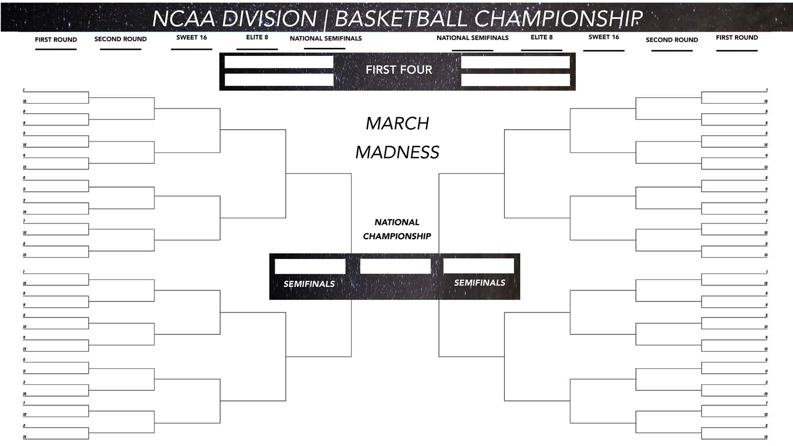NCAA March Madness Men's Bracket Printable Tournament NCAA March