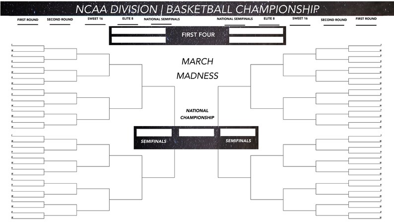 NCAA March Madness Men's Bracket Printable Tournament NCAA March ...