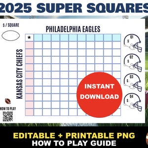 Super Bowl Squares Template Printable | 2026 Pool Squares | Football