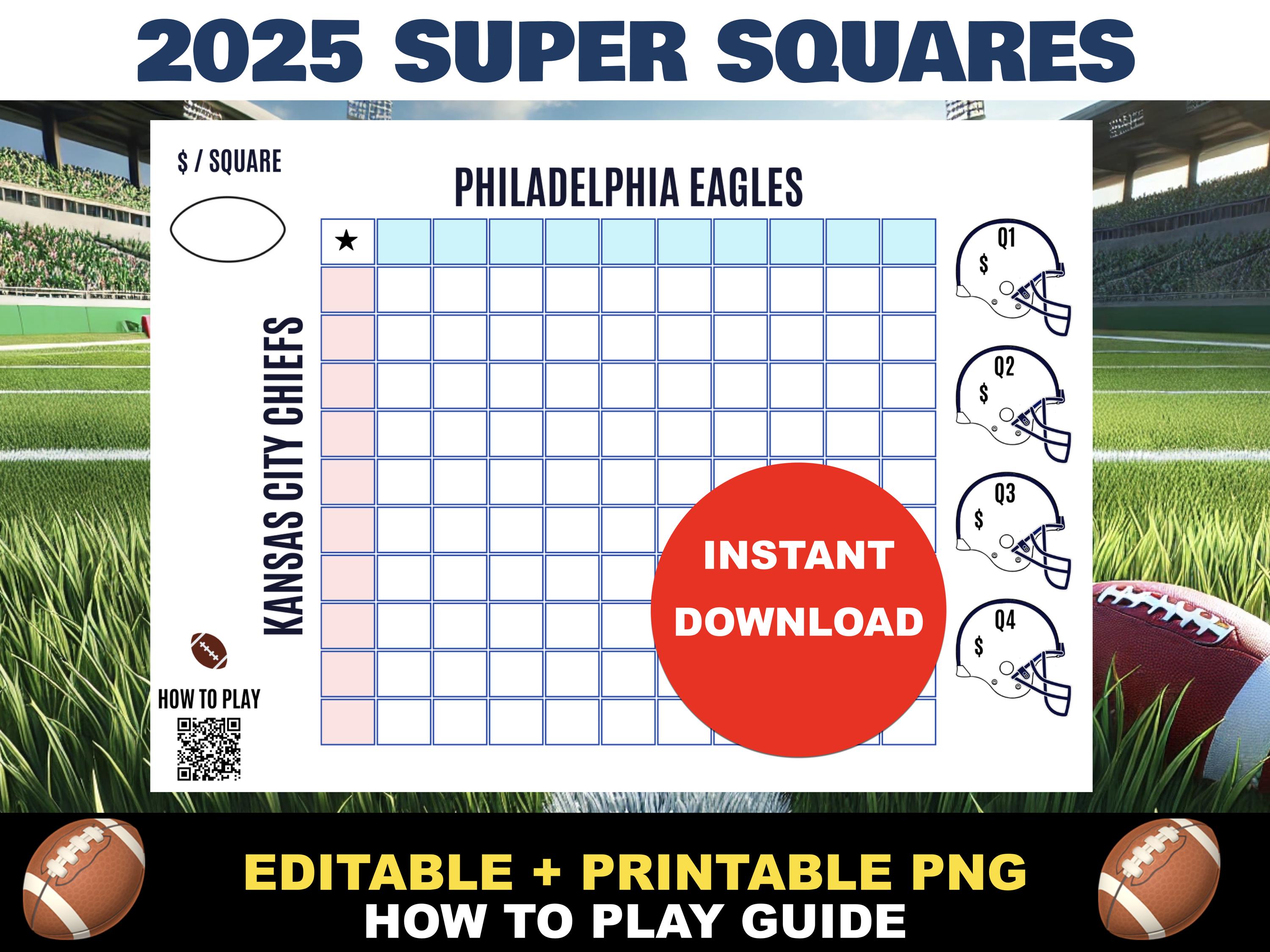 Super Bowl Squares Template Printable | 2026 Pool Squares | Football ...