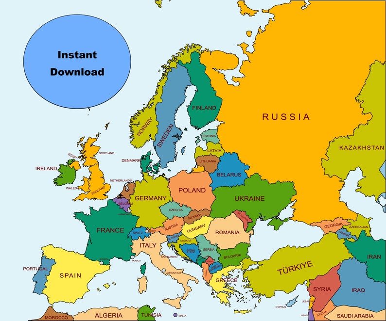 Digital Political Map Of Europe Printable European Map Download Map Il 794xN.5768544545 M0gw 