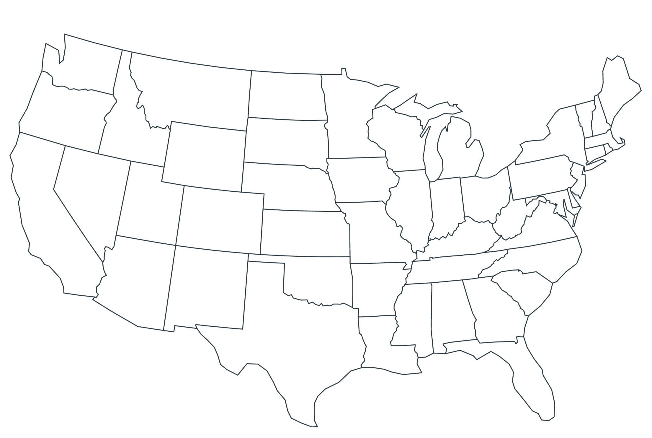 アメリカの地図、北アメリカの白地図、アメリカ合衆国の