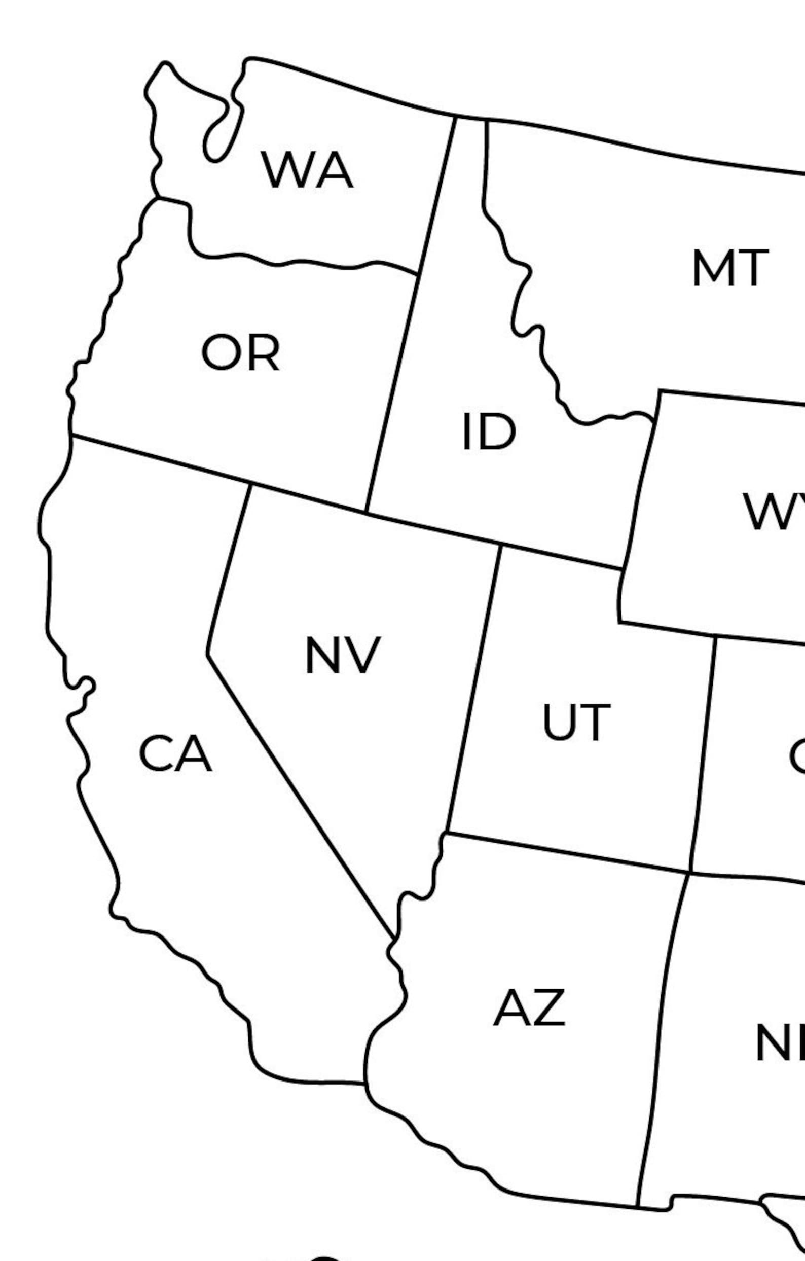 USA Map Printable Map of the United States USA 50 States Map of USA Wall Art With States Black