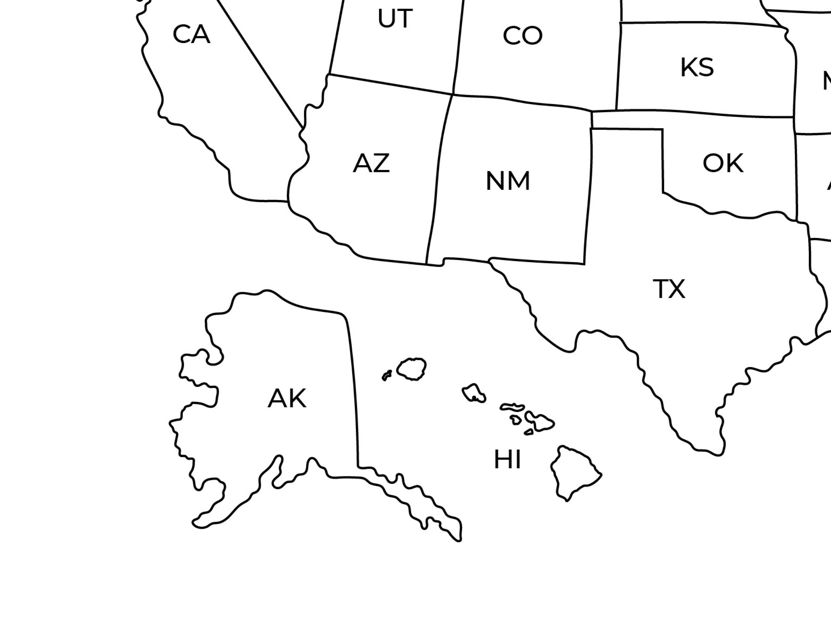 Map of the US Map of States Showing With Labels Labeled USA Printable