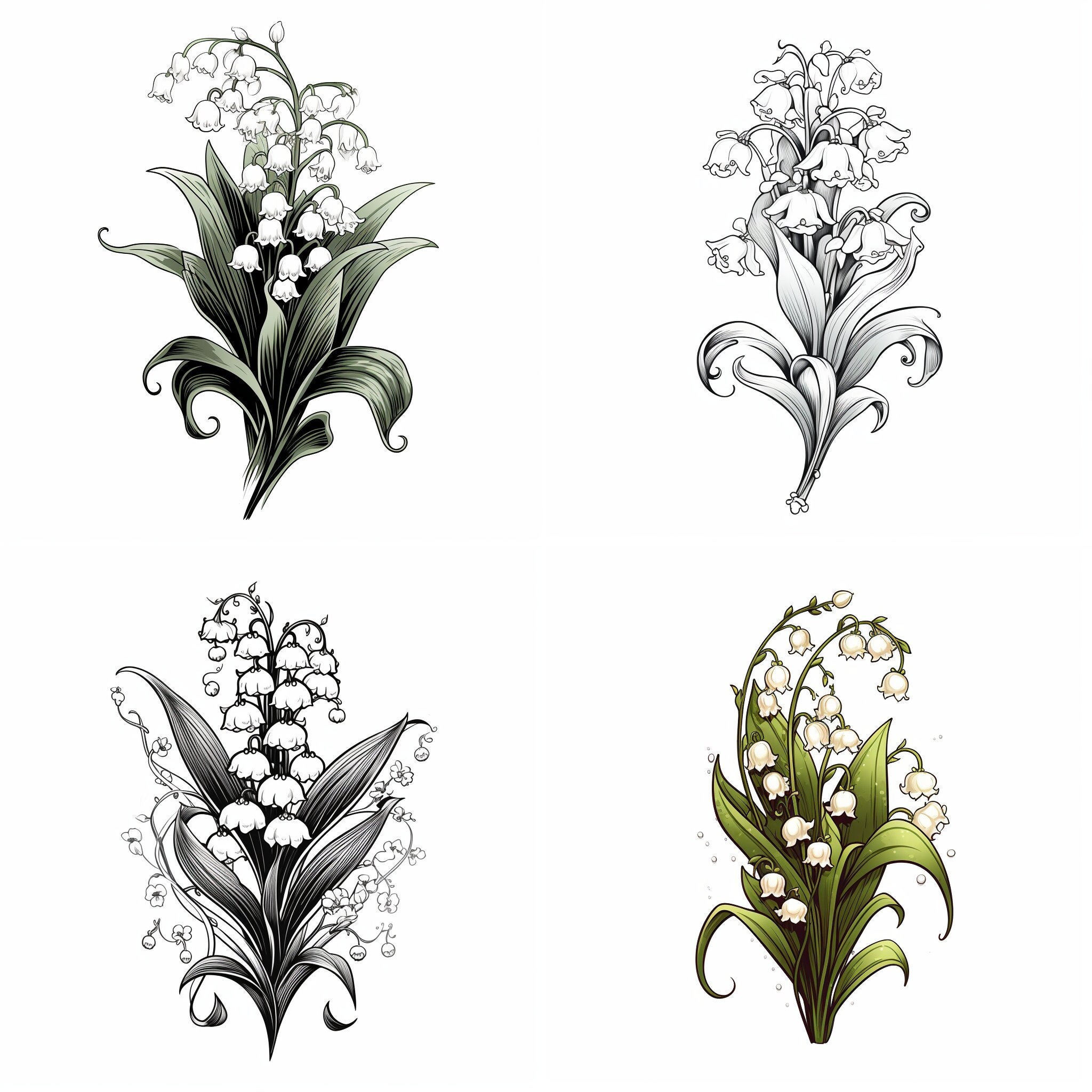 Maiglöckchen Tattoo-Design, Tattoo Flash digitaler Download, Lily Valley, Geburtsblume Tattoo Design Geburtsblume, Floral Tattoo-Design