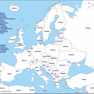 Digital Europe Map of European Countries Printable Download, Map of Eastern Europe, Map of Western Europe Stretch Mapping Countries image 1