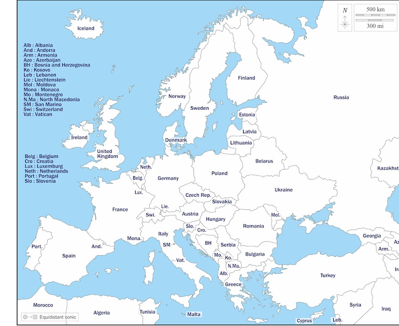 Digital Europe Map of European Countries Printable Download, Map of Eastern Europe, Map of Western Europe Stretch Mapping Countries image 1