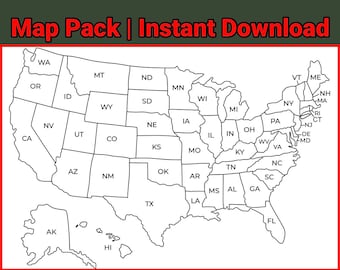 Karte der Vereinigten Staaten schwarz weiß USA Map Printable minimalistisch