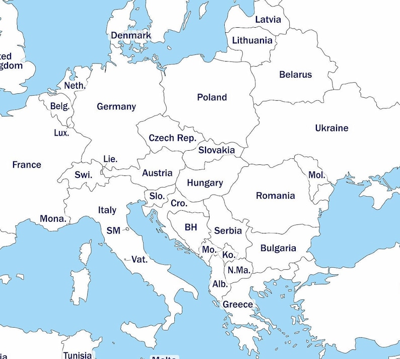 Digital Europe Map of European Countries Printable Download, Map of Eastern Europe, Map of Western Europe Stretch Mapping Countries image 2