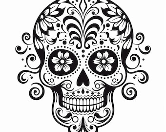 Sugar Skull Tattoo Designs Skull With Flowers PNG | Skull Tattoo Flash Digital Download | Tattoo Stencil