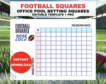 Super Bowl Squares Template Printable Boxes | 2026 Pool Squares | Football Squares | Kansas City Chiefs & Philadelphia Eagles + Grid Rules