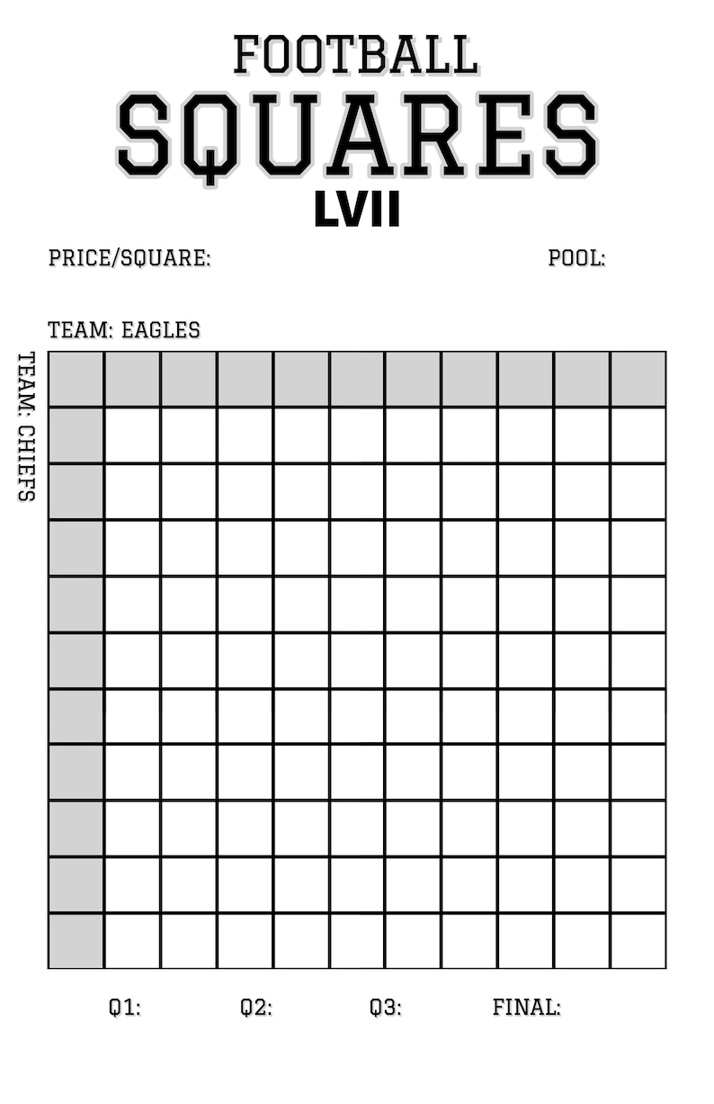 Super Bowl Squares Template Printable 2024 Super Bowl Pool Squares