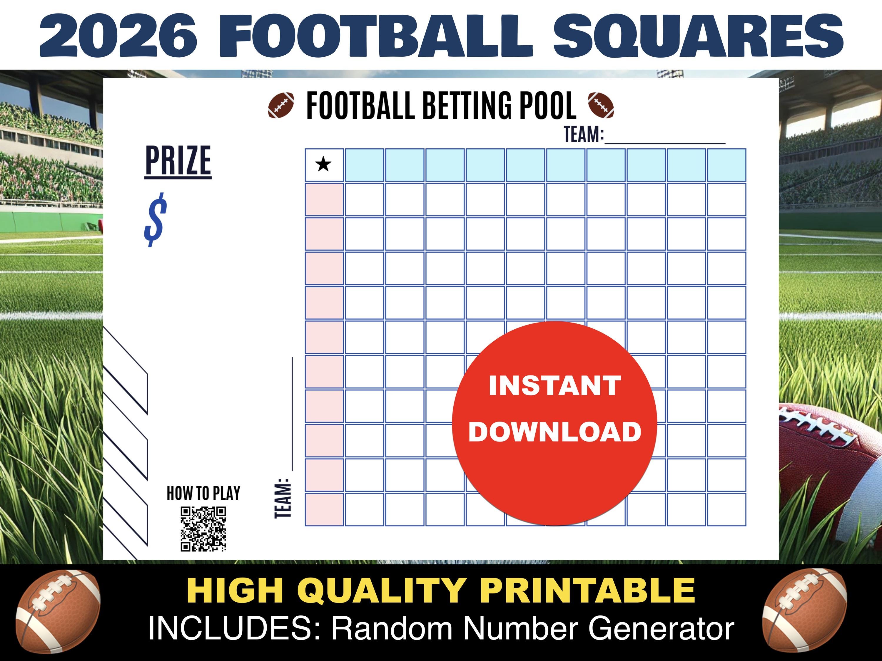 super bowl squares 2026 pool football, template printable, number