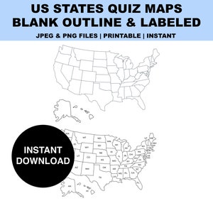 Carte des Etats-Unis | États-Unis | 50 États Quiz Carte imprimable | Livré avec une carte étiquetée