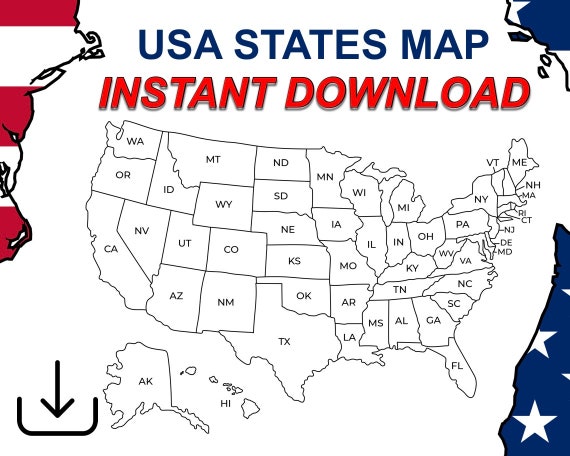 Us Outline Map With State Names Il 570xN.5794869947 Kehx 