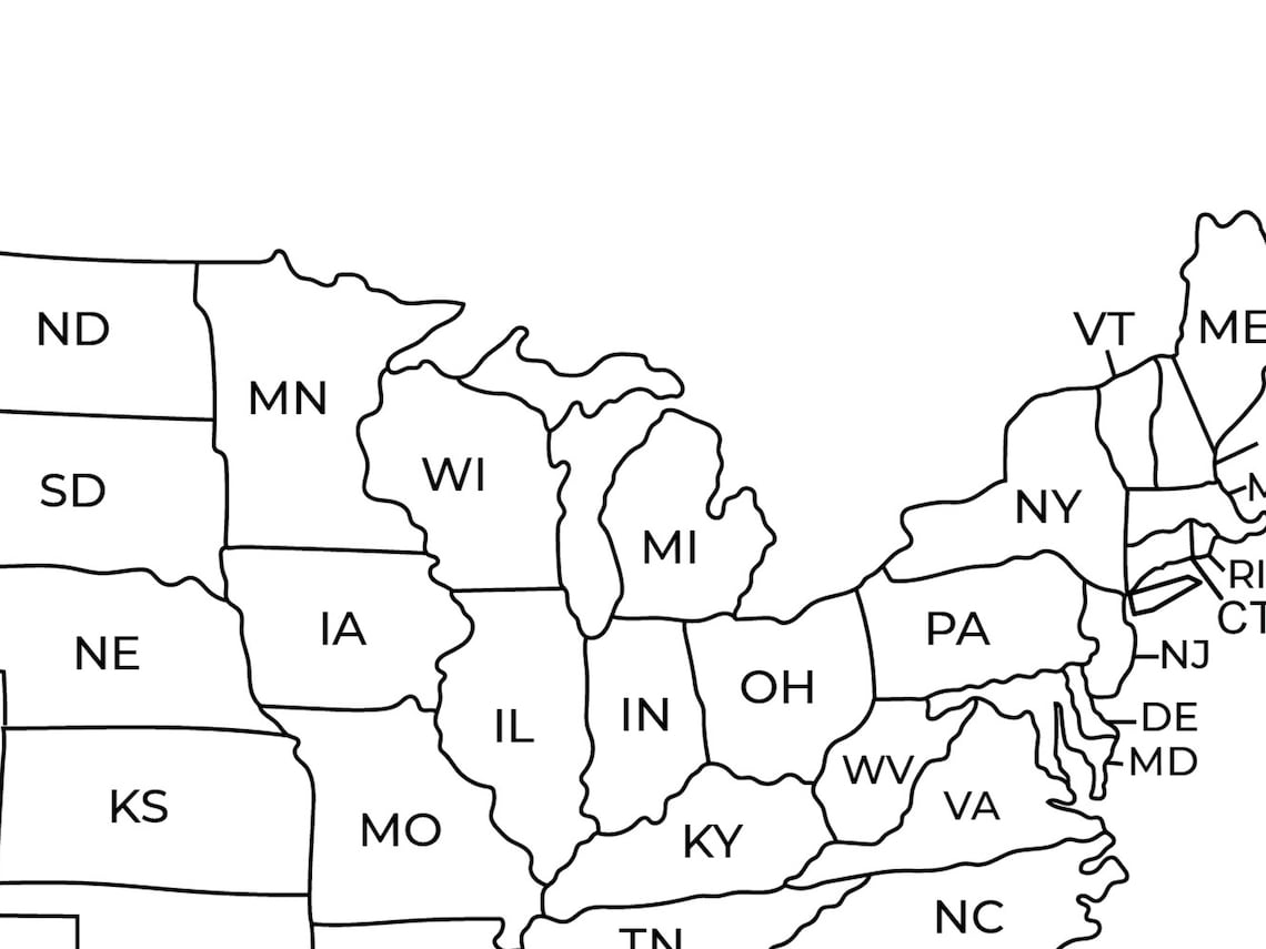 Map of the US Map of States Showing With Labels Labeled USA Printable