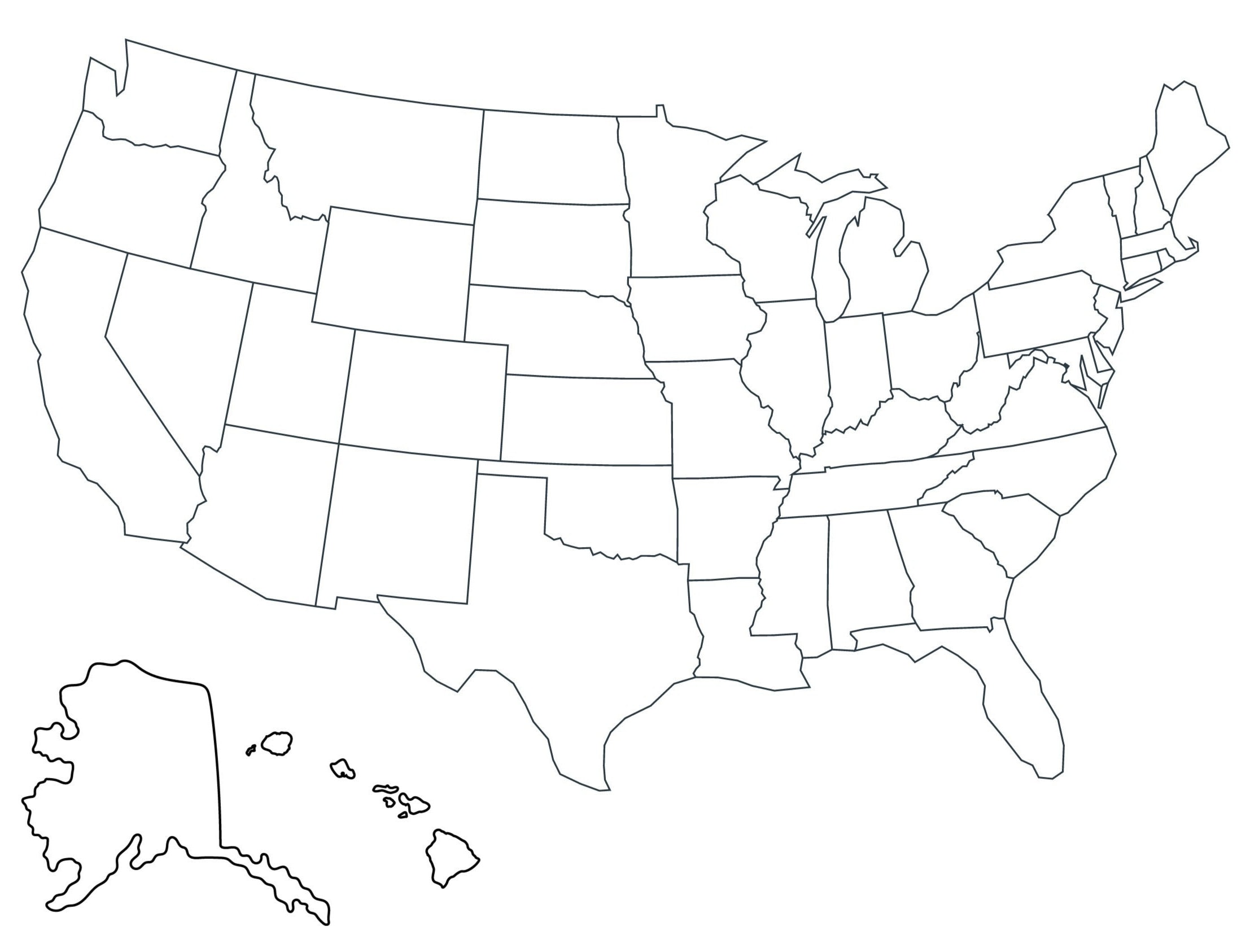 United States Blank Map | Unlabeled Map of USA Outline Printable - Etsy