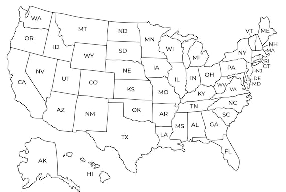 Map of USA Printable | USA Map Printable | Printable Usa Map |  Usa map wall art | Usa map with states | Black and White Usa Map Cute
