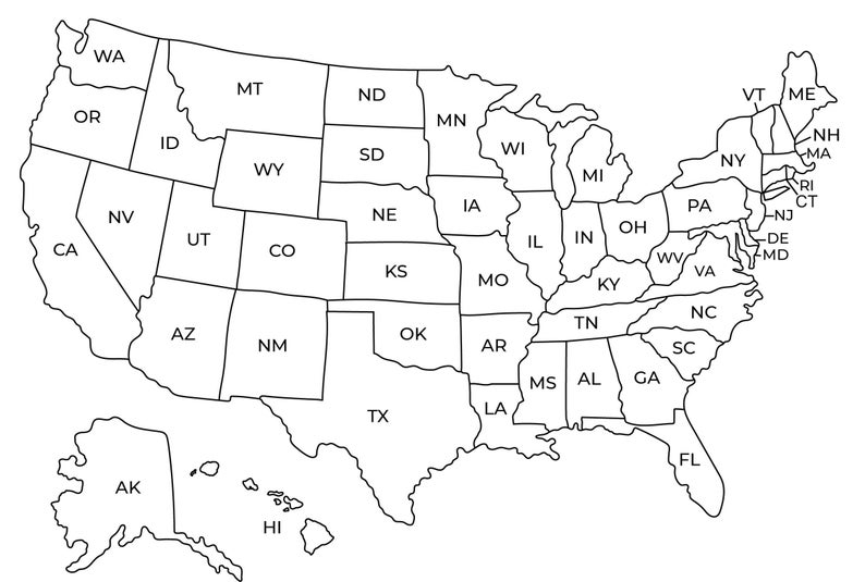 Map of USA Printable USA Map Printable Printable Usa Map Usa map wall art Usa map with states Black and White Usa Map Cute image 1