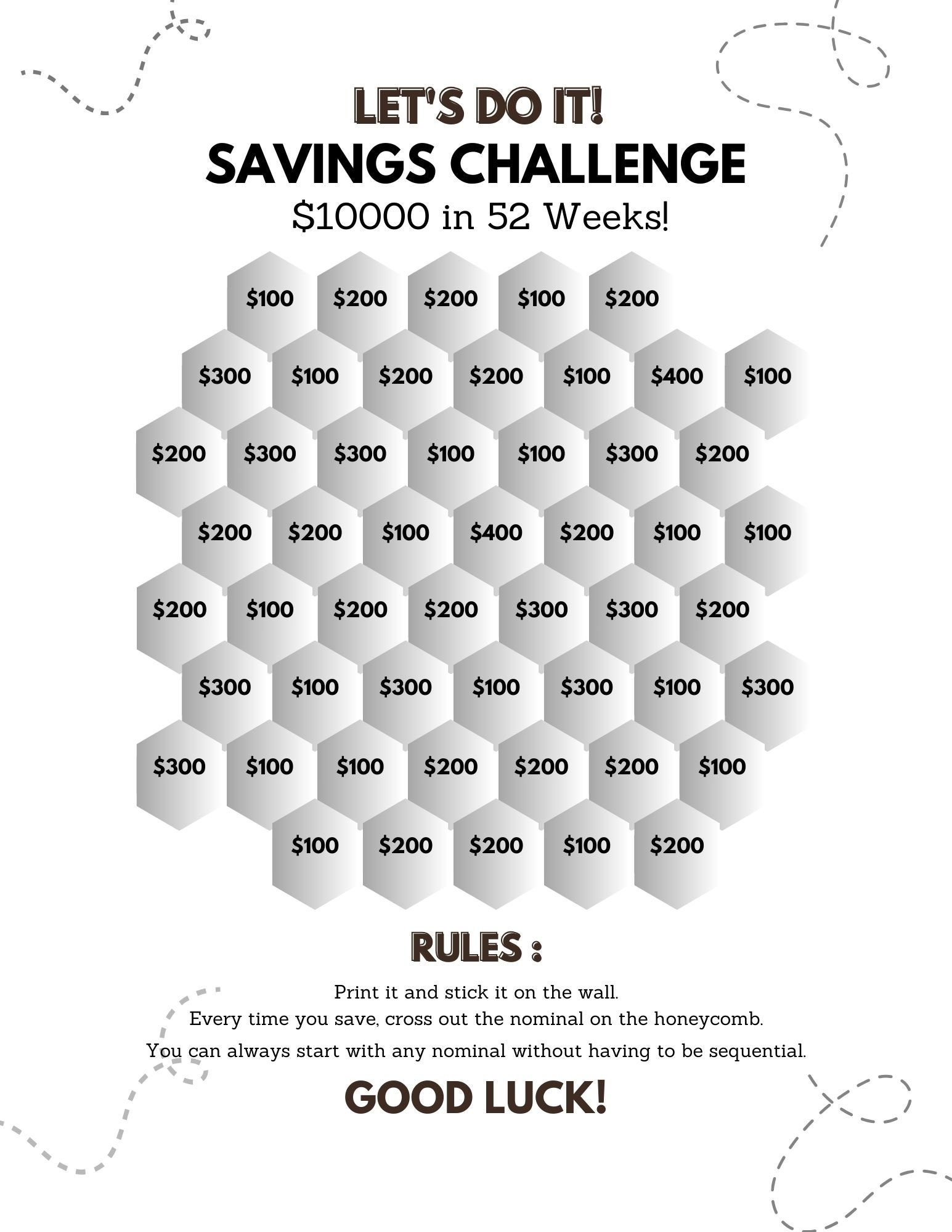 10,000 Savings Challenge Printable Save 10,000 in 52 Weeks / Savings ...