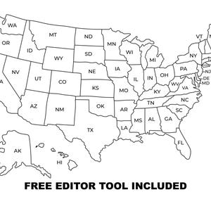 Map of USA Printable | USA Map Printable | Printable Usa Map |  Usa map wall art | Usa map with states | Black and White Usa Map Cute