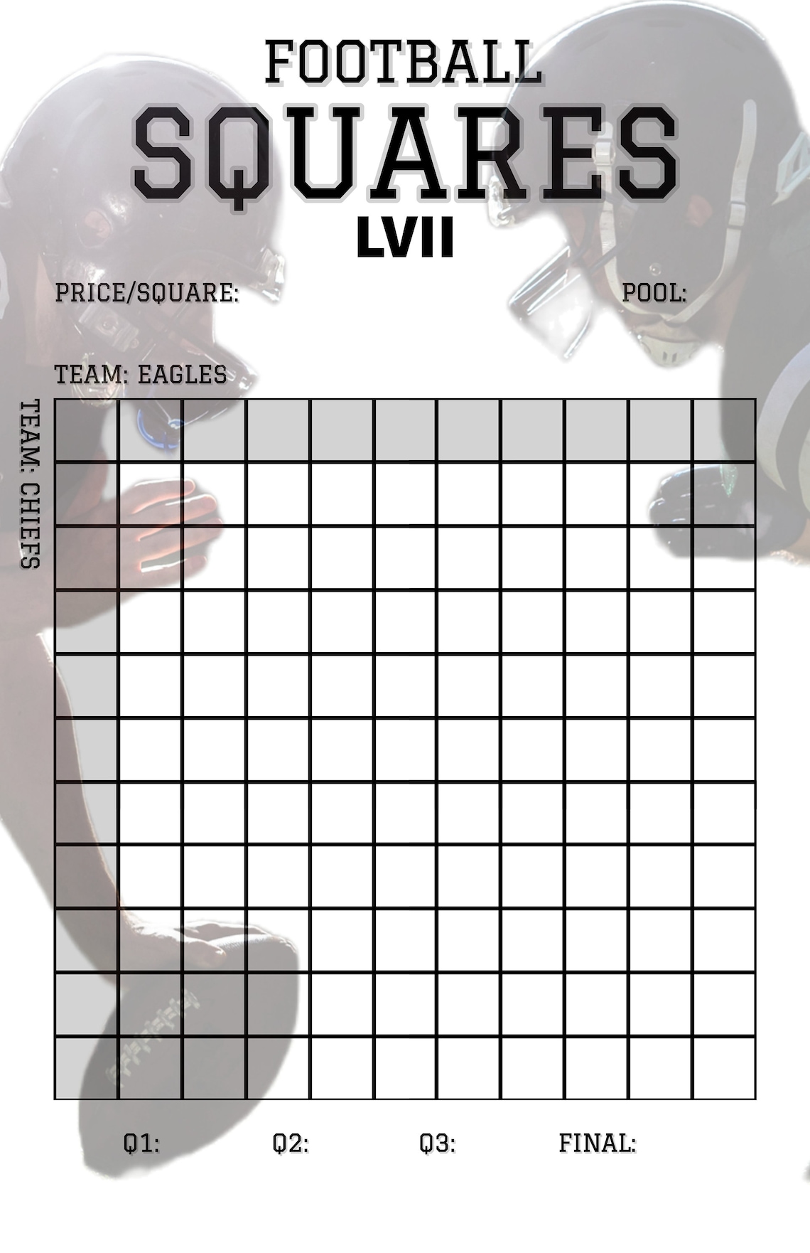 Super Bowl Squares Template Printable 2025 Super Bowl Pool Squares ...