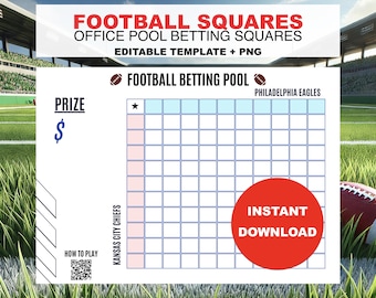 Super Bowl Squares Template Printable | 2026 Pool Squares | Football Squares | Kansas City Chiefs & Philadelphia Eagles + Grid Rules