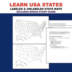 Kit d'apprentissage des 50 États - Téléchargement d'une carte vierge des États-Unis, guide étape par étape des abréviations des États et des capitales des États, feuille de travail imprimable sur la géographie des États-Unis