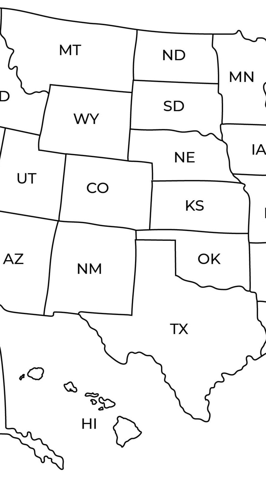 USA Map Printable Map of the United States USA 50 States Map of USA Wall Art With States Black