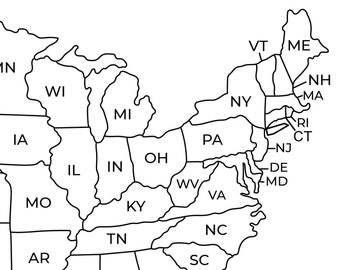 USA Map Printable with State Abbreviations, Digital United States Map, Print Friendly, PNG, jpeg, PDF