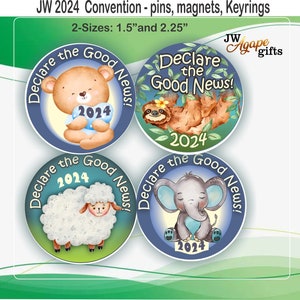 JW Gifts/2024 Convention/ 1.5" or 2.25"pin magnet keyrings/4 animal designs/jw.org/baptism/jw gifts ministry/best life ever